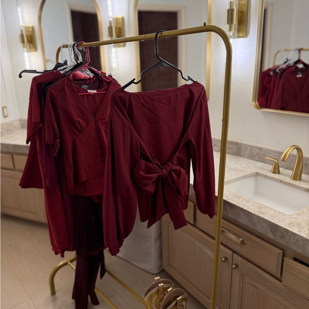 Elegant Red Blouse with Bow Detail